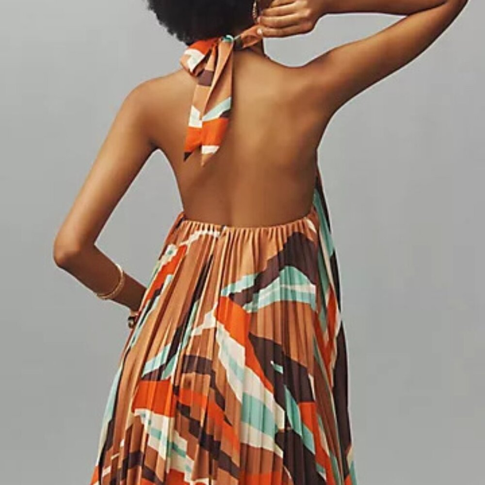 Anthropologie Hutch Halter Pleated Swing Mini Dress XL Coastal desert inspired
